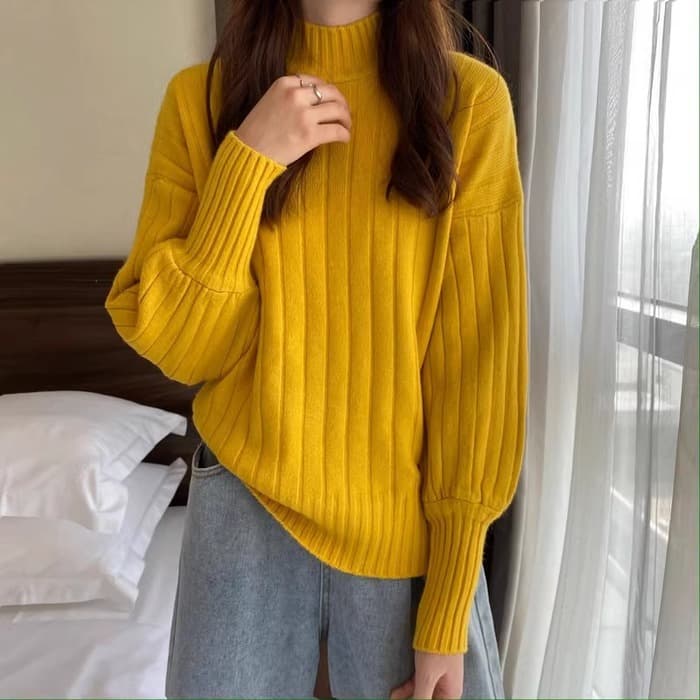 骨格ウェーブランタンスリーブリブニット