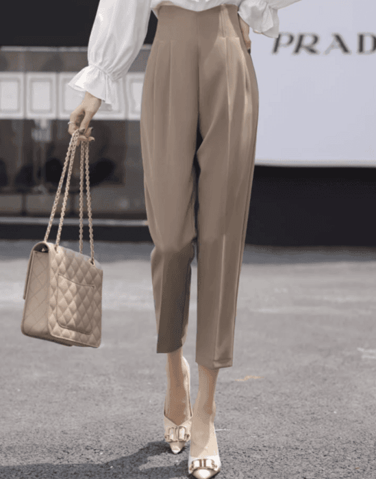 骨格ウェーブ服ハイウエストテーパードパンツ