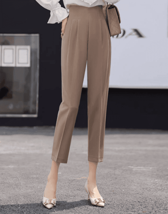 骨格ウェーブ服ハイウエストテーパードパンツ