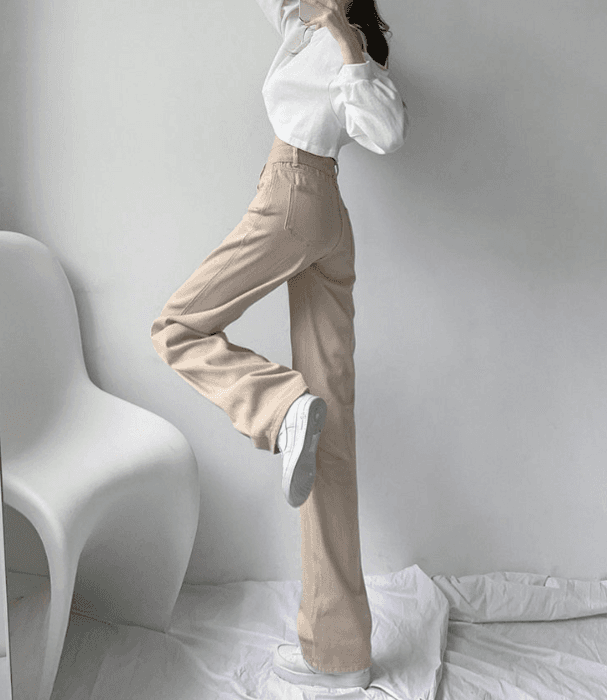 骨格ウェーブ服ハイウエストストレートデニムパンツ