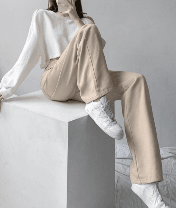 骨格ウェーブ服ハイウエストストレートデニムパンツ