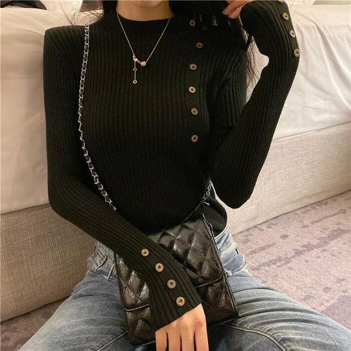 骨格ウェーブ服カラーポイントニットトップス