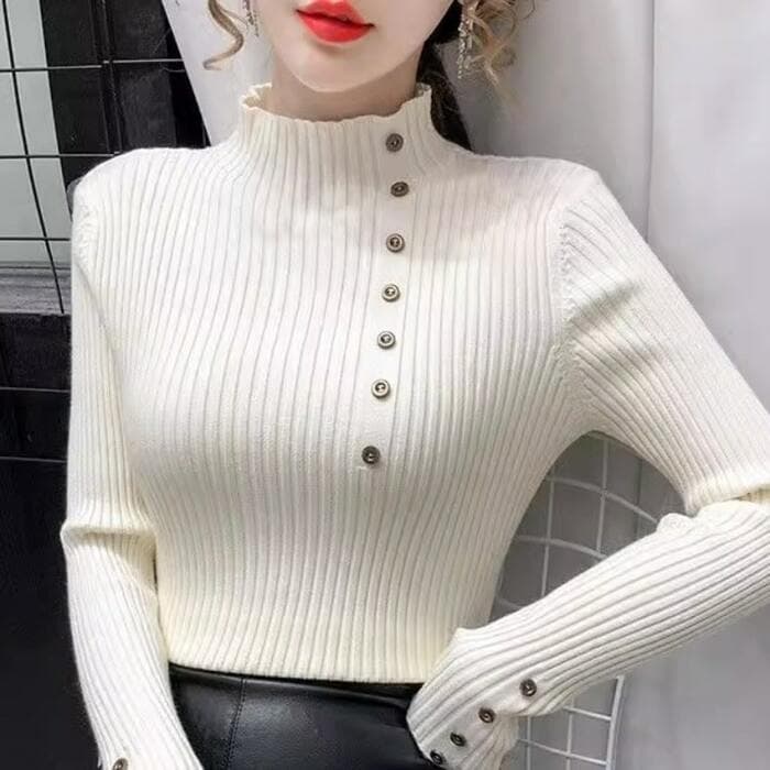 骨格ウェーブ服カラーポイントニットトップス