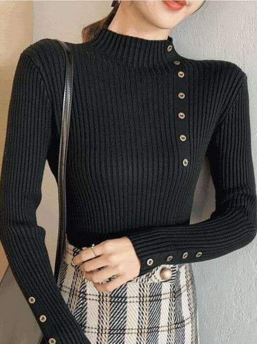 骨格ウェーブ服カラーポイントニットトップス
