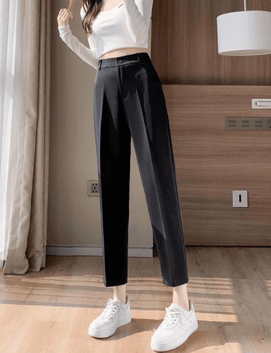骨格ウェーブクロップ丈シガレットパンツ