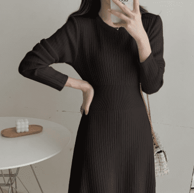 骨格ウェーブ服 ウエストマークAラインワンピース