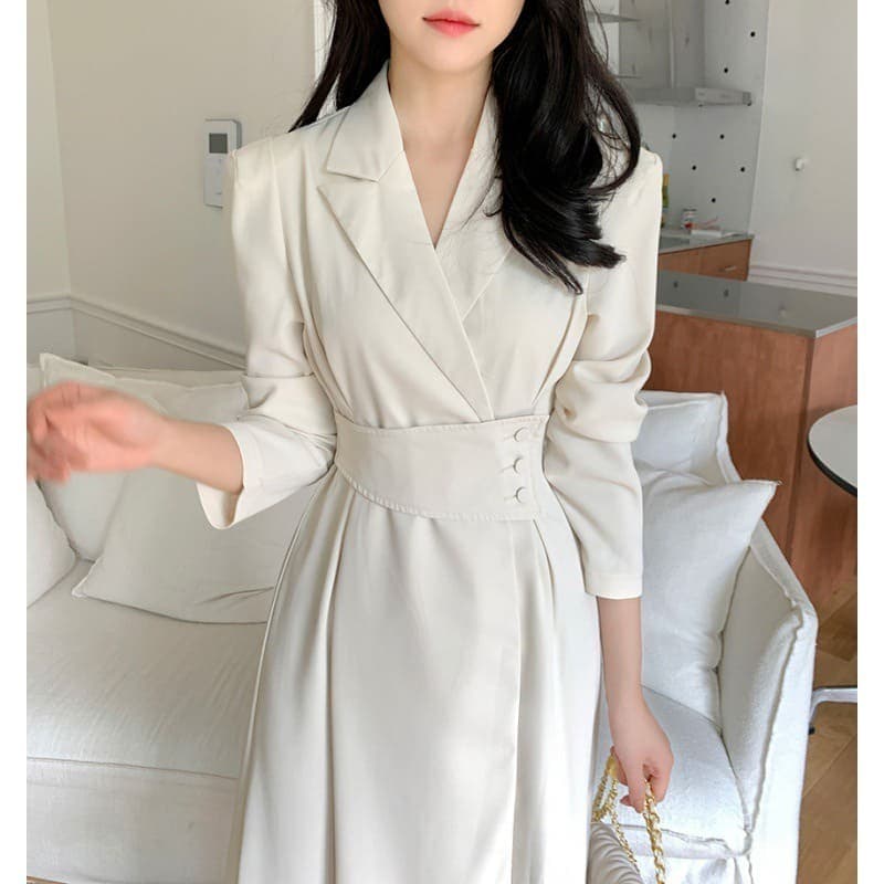 骨格ウェーブ服サイドボタンワンピース