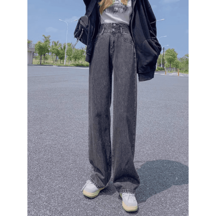 骨格ウェーブルーズワイドレッグストレートデニムパンツ