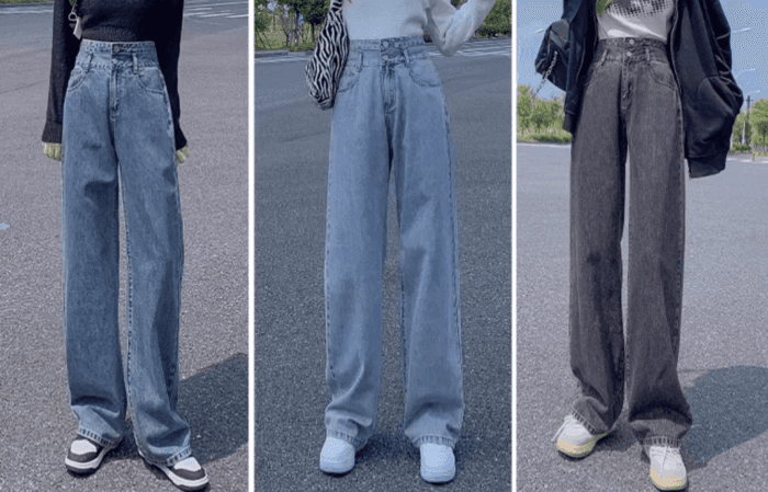 骨格ウェーブルーズワイドレッグストレートデニムパンツ