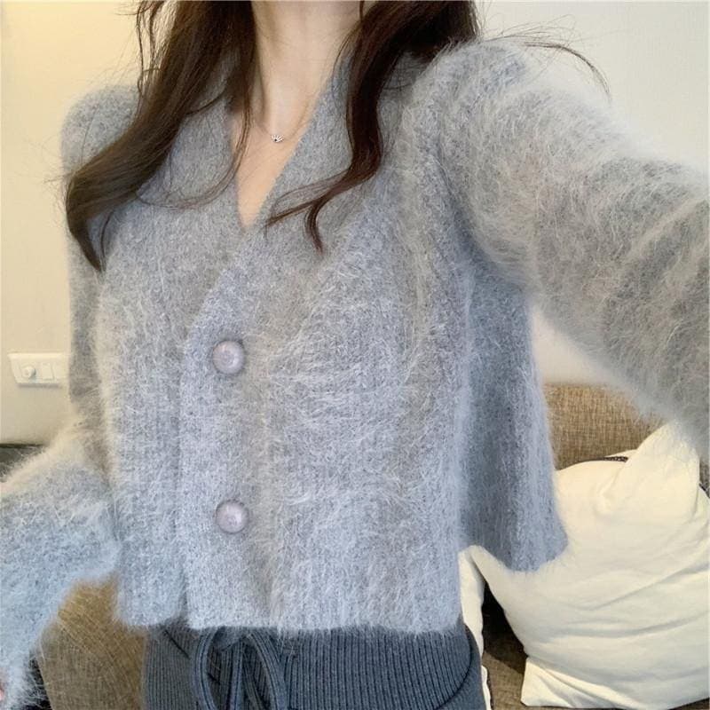 骨格ウェーブ服 カラーニットアウターカーディガン