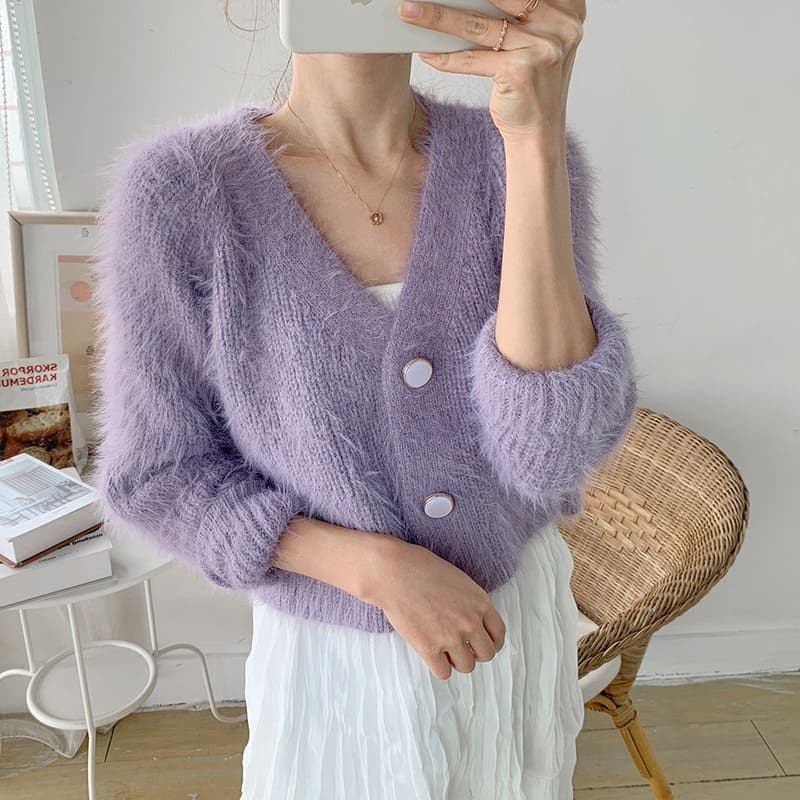 骨格ウェーブ服 カラーニットアウターカーディガン
