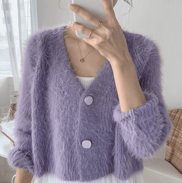 骨格ウェーブ服 カラーニットアウターカーディガン