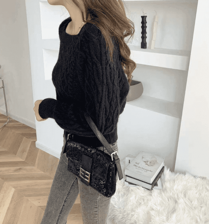 骨格ウェーブ服スクエアカラーニットトップス