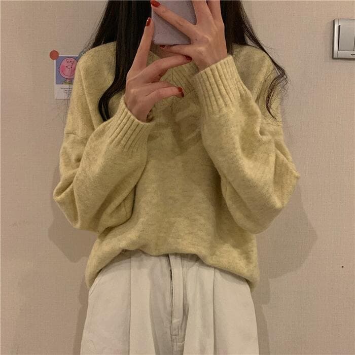 骨格ウェーブVネックセーター