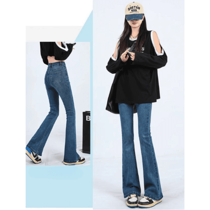 骨格ウェーブハイウエストフレアデニムパンツ