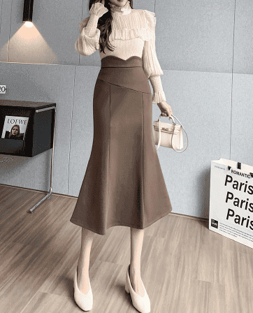 骨格ウェーブ服ハイウエストベーシックマーメイドスカート