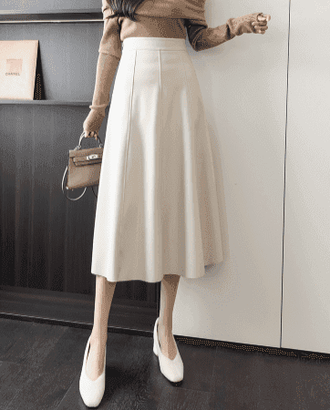 骨格ウェーブ服ハイウエストレザーフレアスカート