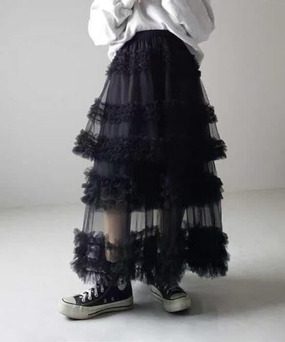 骨格ウェーブチュールフリルティアードスカート