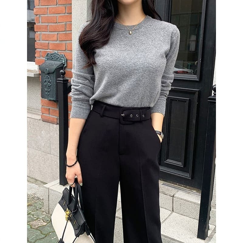 骨格ウェーブ服ベルト付きハイウエストフレアパンツ