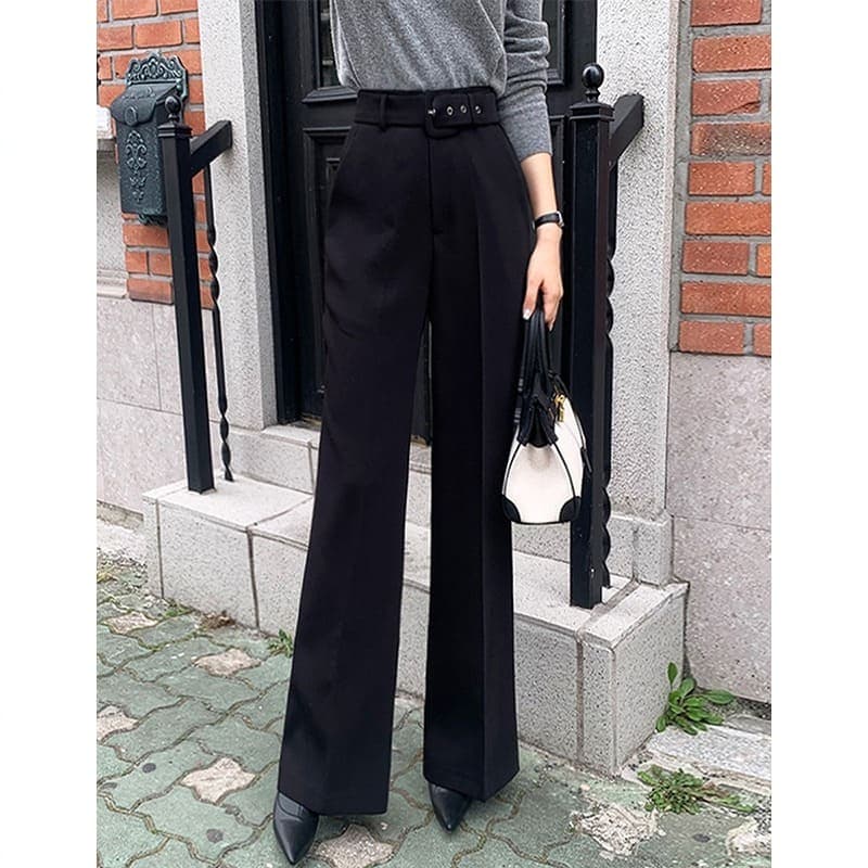 骨格ウェーブ服ベルト付きハイウエストフレアパンツ