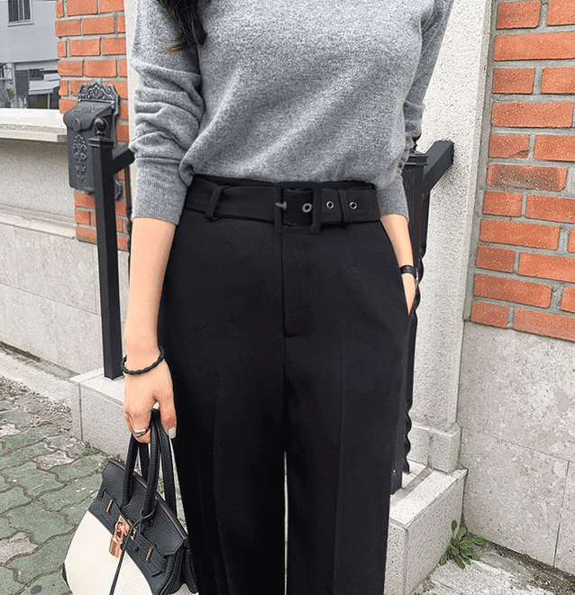 骨格ウェーブ服ベルト付きハイウエストフレアパンツ