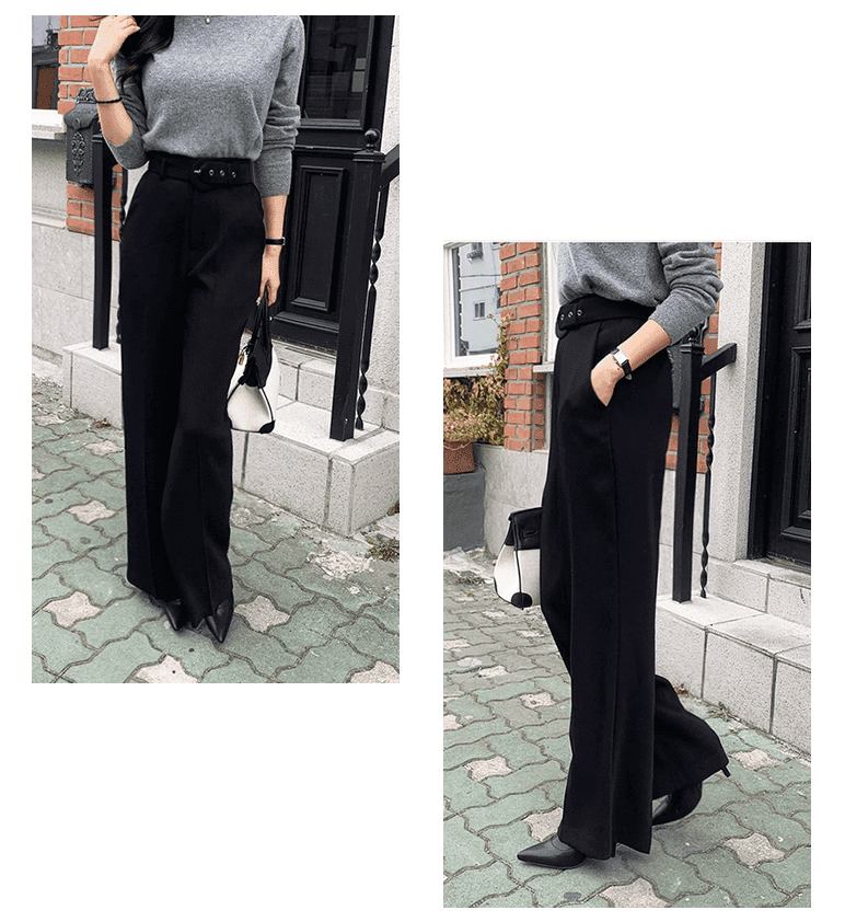 骨格ウェーブ服ベルト付きハイウエストフレアパンツ