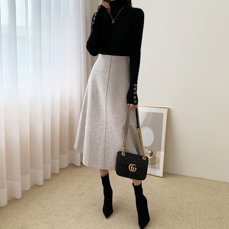 骨格ウェーブ服ハイウエストAラインスカート