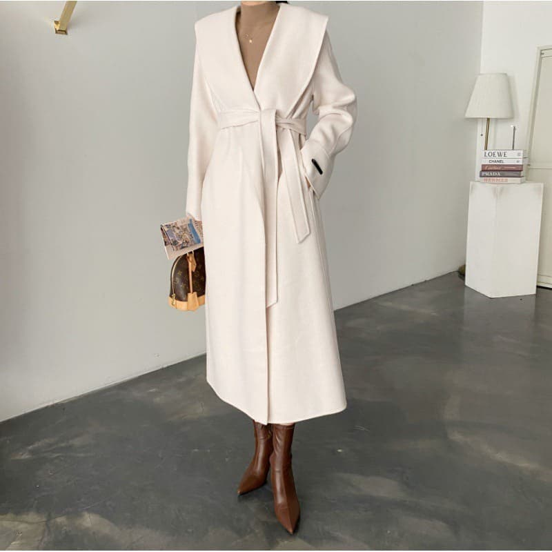 骨格ウェーブ服ビックカラーロングアウターコート