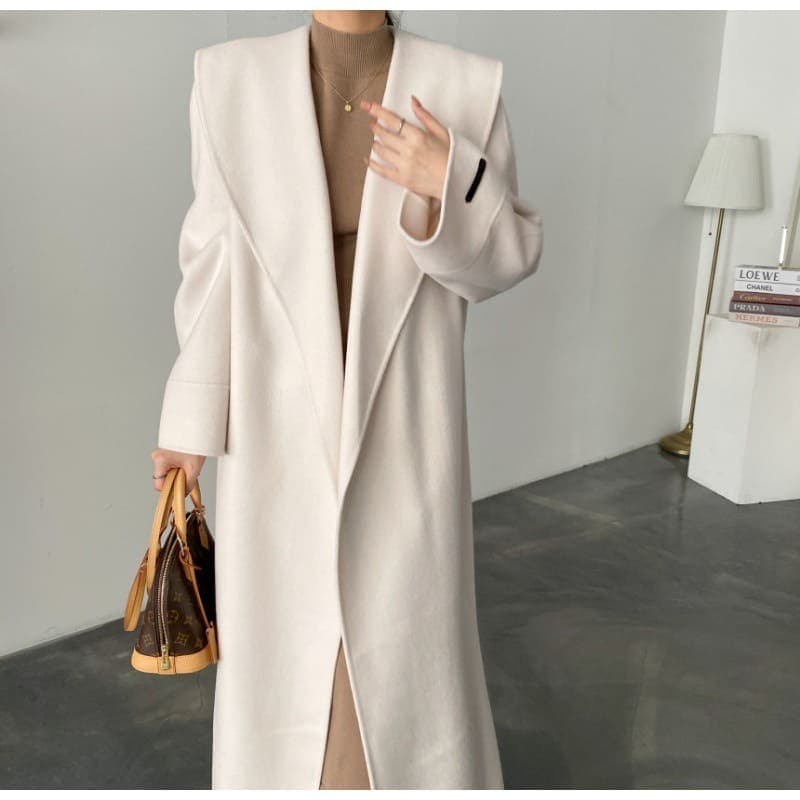 骨格ウェーブ服ビックカラーロングアウターコート