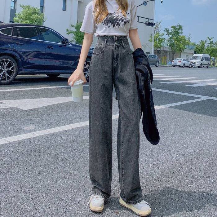 骨格ウェーブルーズワイドレッグストレートデニムパンツ