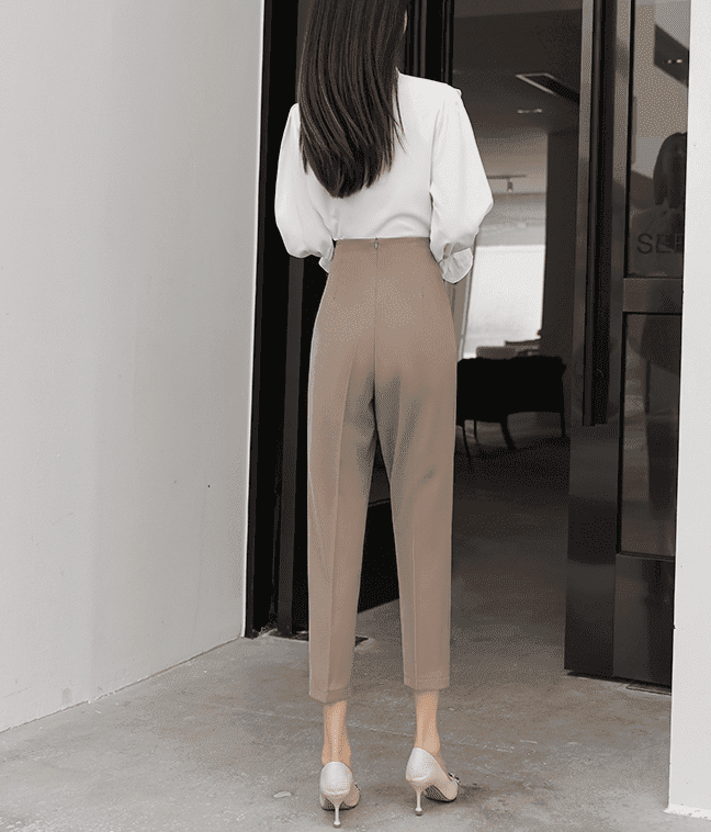 骨格ウェーブ服ハイウエストテーパードパンツ