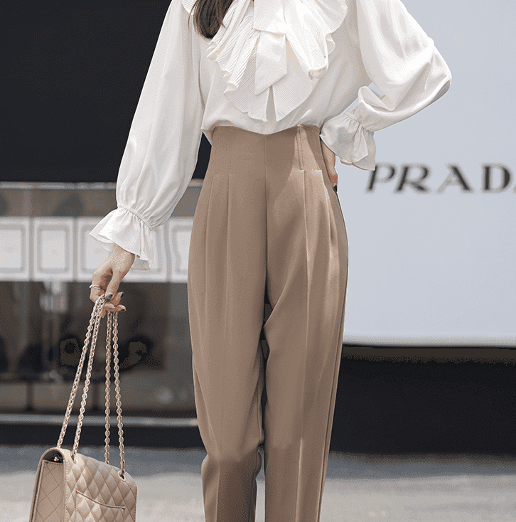 骨格ウェーブ服ハイウエストテーパードパンツ