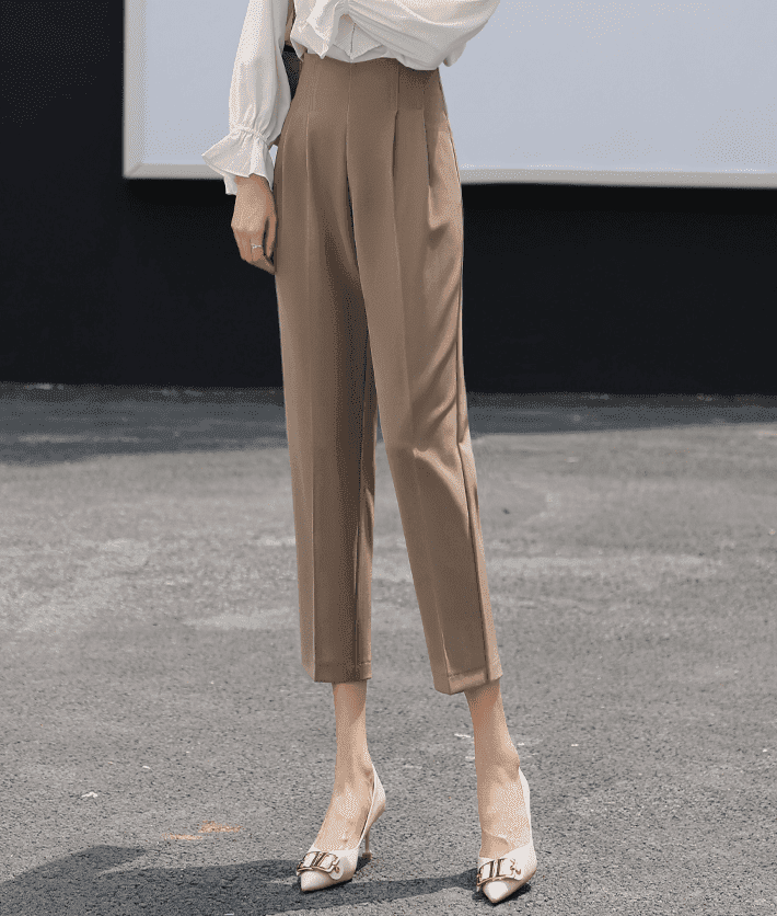 骨格ウェーブ服ハイウエストテーパードパンツ