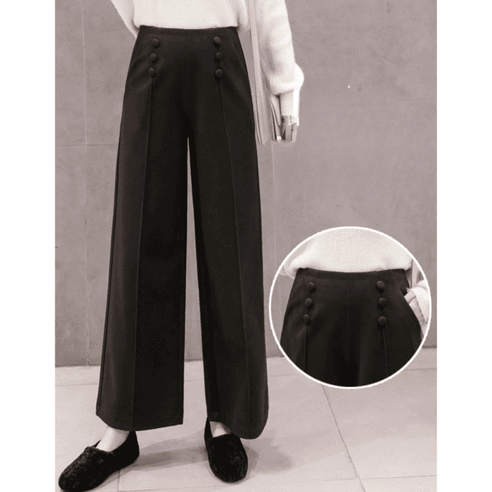 骨格ウェーブハイウエストセンタープレスガウチョワイドパンツ