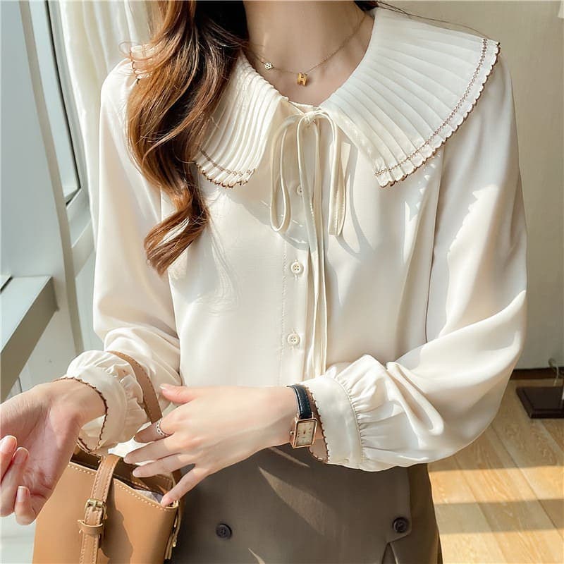 骨格ウェーブ服ビックカラーフリルトップス
