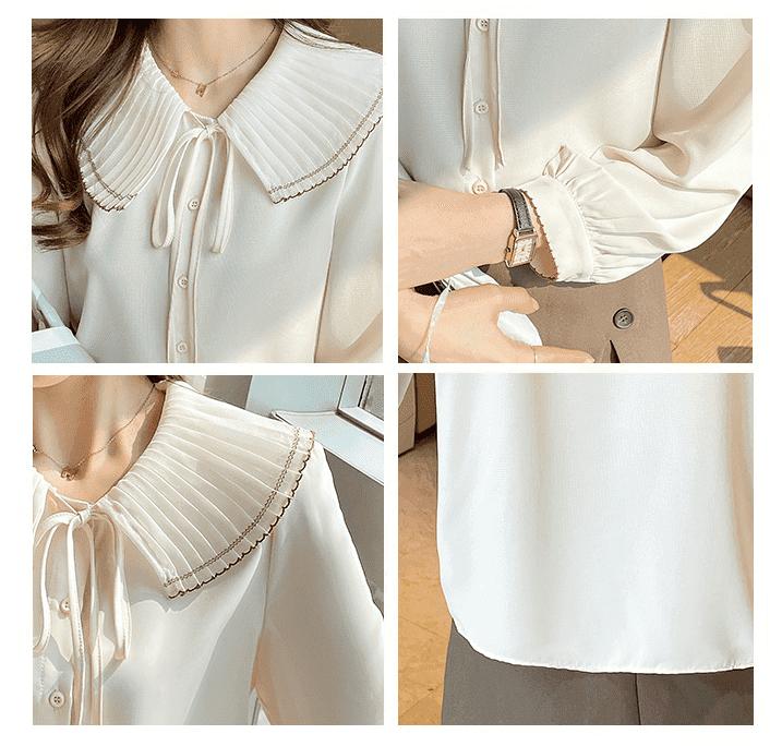 骨格ウェーブ服ビックカラーフリルトップス