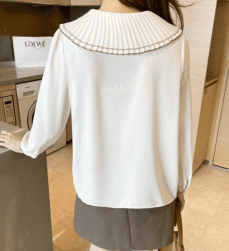 骨格ウェーブ服ビックカラーフリルトップス