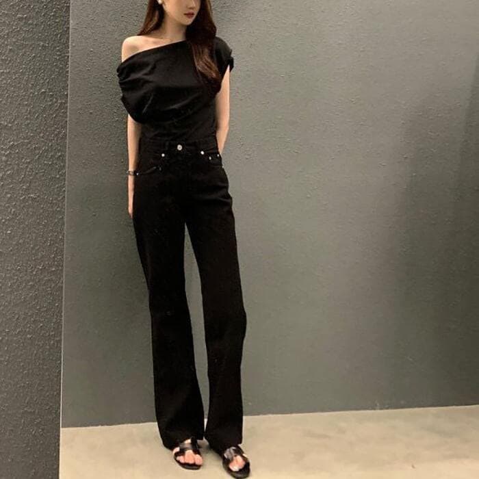 骨格ウェーブオフショルダー半袖Tシャツ