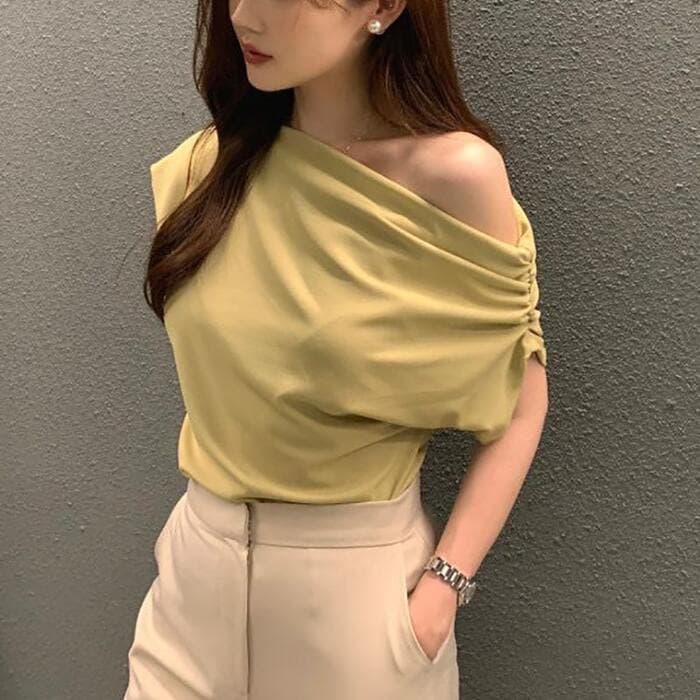 骨格ウェーブオフショルダー半袖Tシャツ