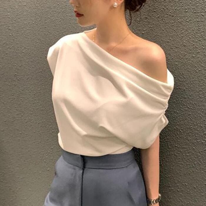 骨格ウェーブオフショルダー半袖Tシャツ