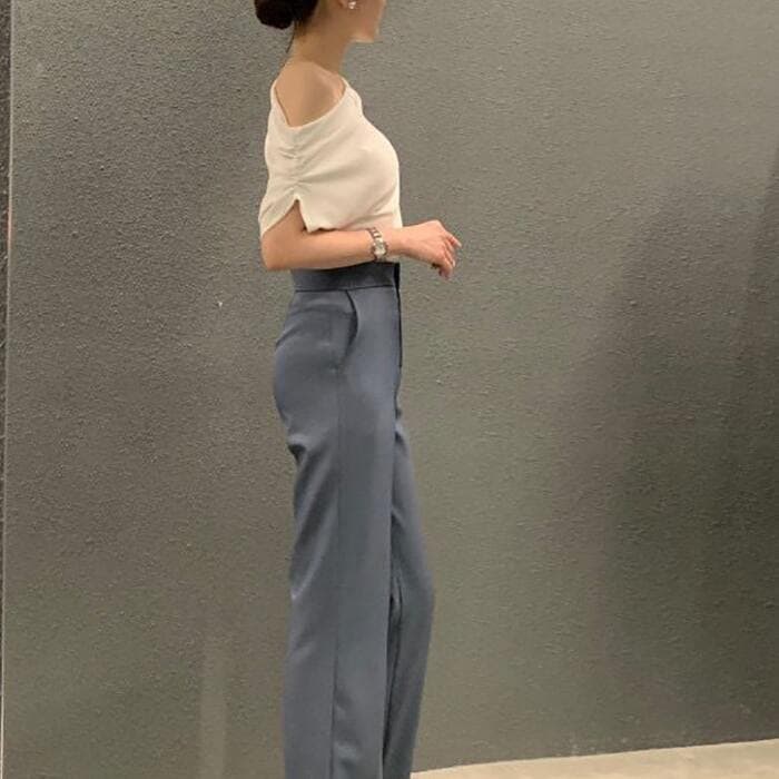 骨格ウェーブオフショルダー半袖Tシャツ