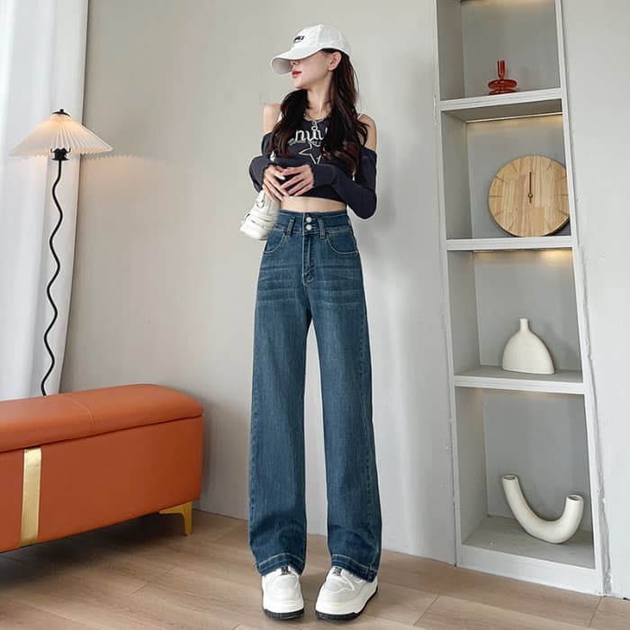 骨格ウェーブストレッチワイドデニムパンツ