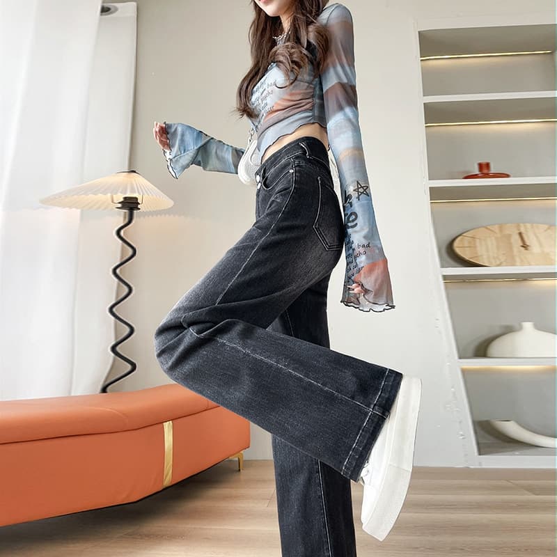 骨格ウェーブストレッチワイドデニムパンツ