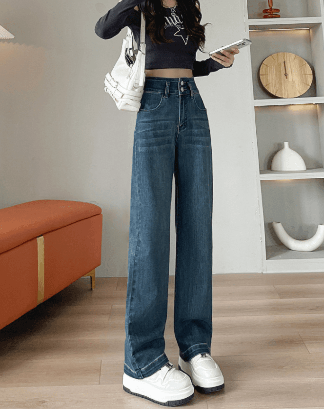 骨格ウェーブストレッチワイドデニムパンツ