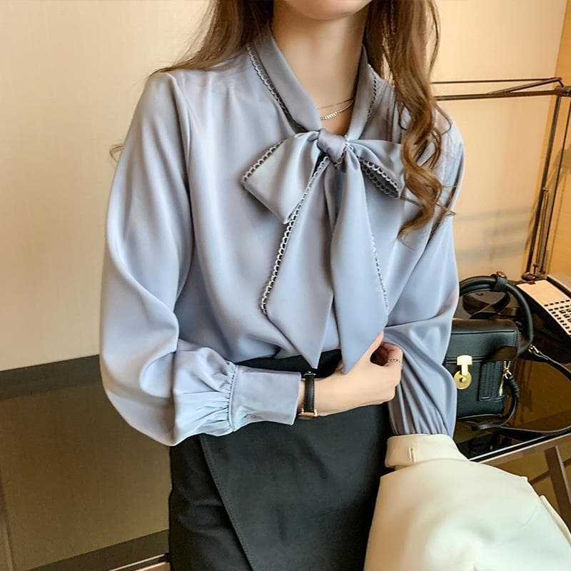 骨格ウェーブ服 カラーボウタイトップス