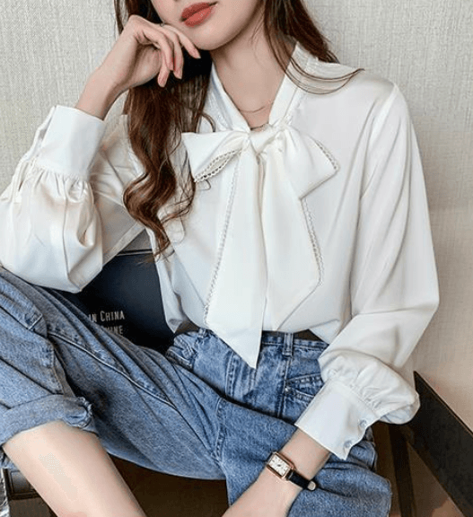 骨格ウェーブ服 カラーボウタイトップス