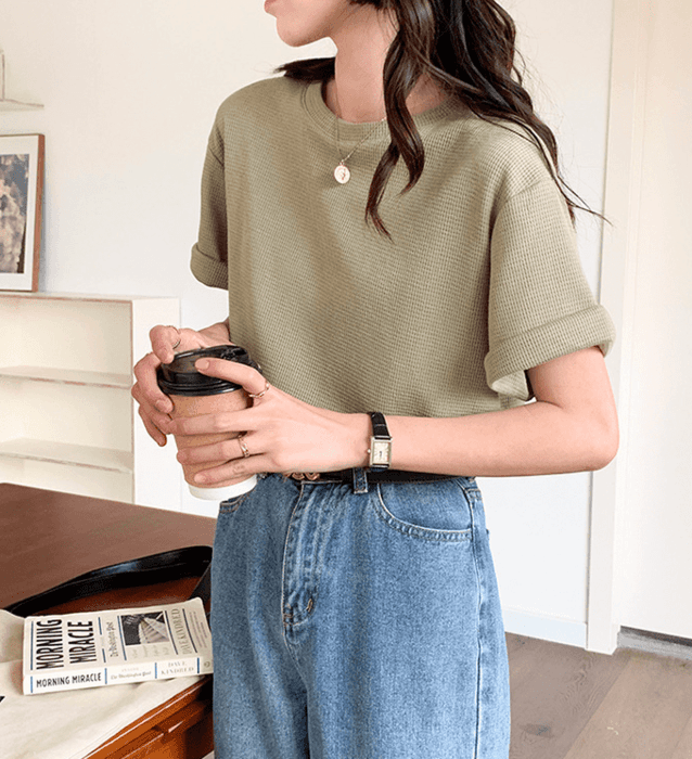 骨格ウェーブ服シンプルTシャツトップス