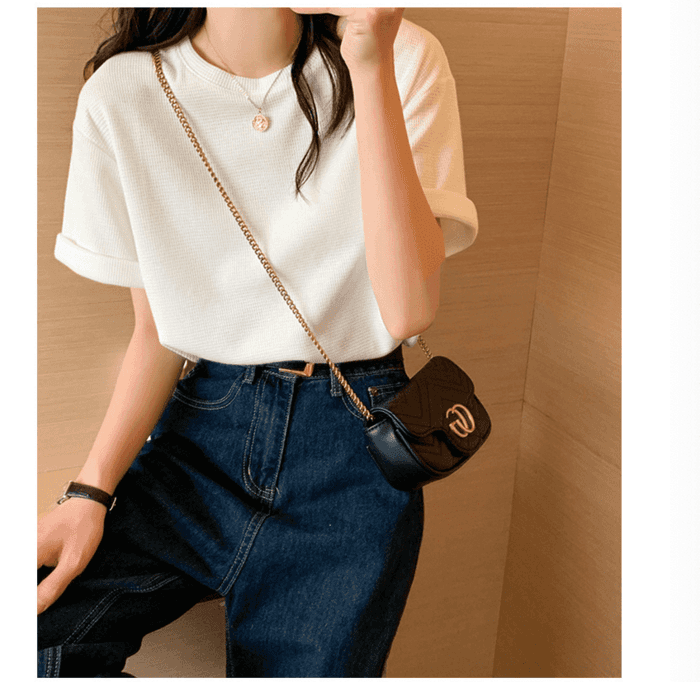骨格ウェーブ服シンプルTシャツトップス