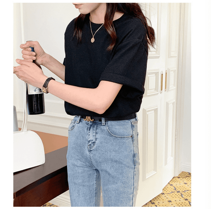 骨格ウェーブ服シンプルTシャツトップス