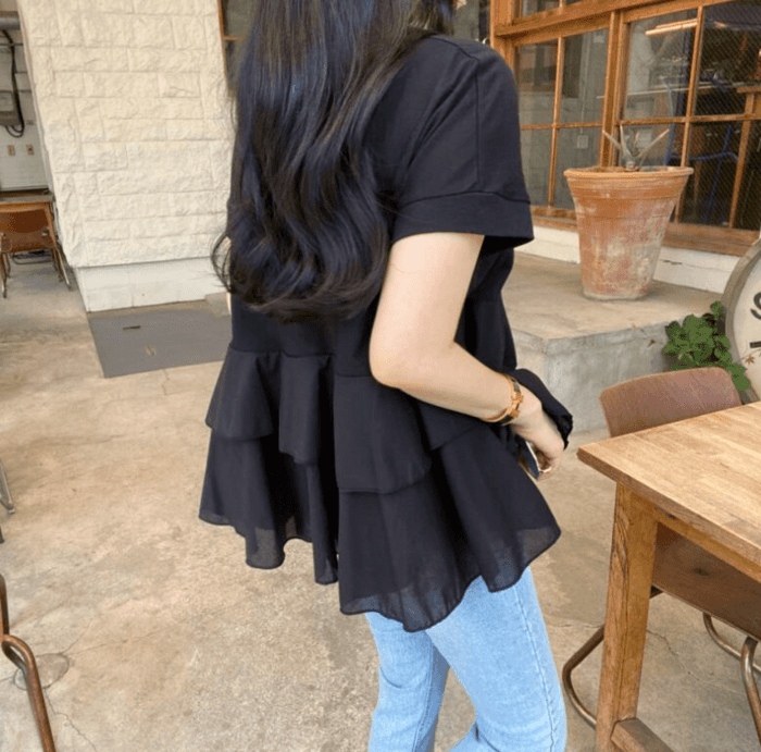 骨格ウェーブ服フリルTシャツトップス